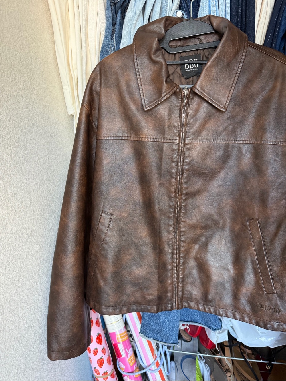 BDG Brown Leather Zip Jacket - Picture 3 of 3